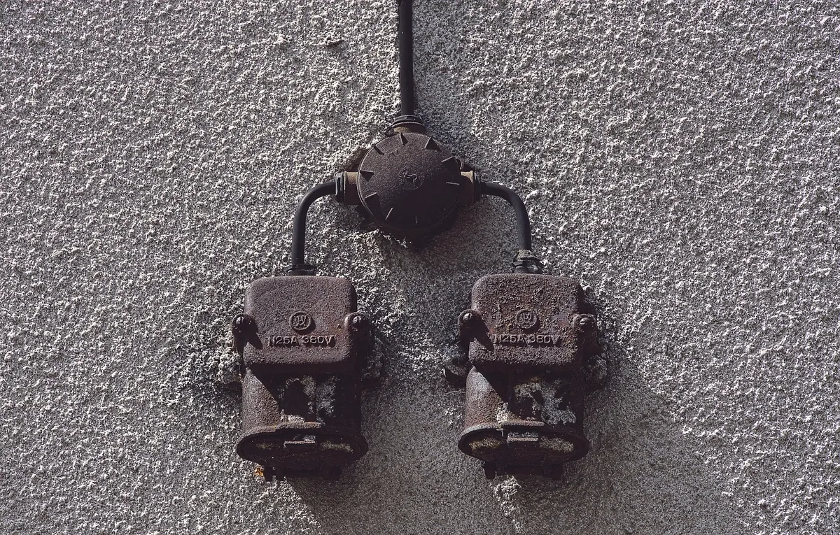 Enchufe antiguo en la pared de un piso que necesita renovar su instalación eléctrica